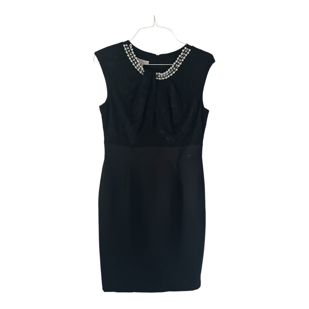 London Times Embellished Neck Lace Sheath Dress Elegant Black Sleeveless Size 12 - Picture 3 of 8